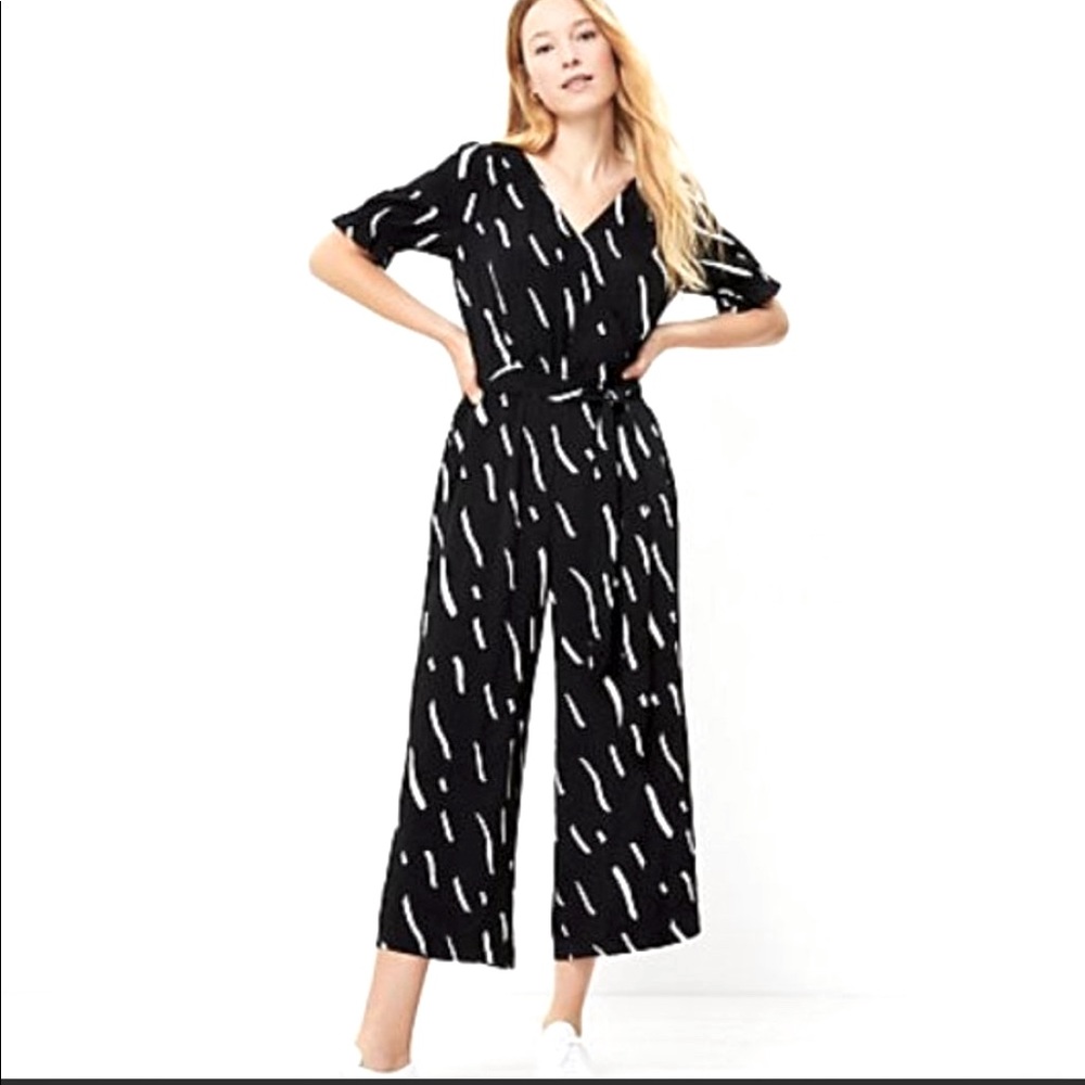 LOFT Jumpsuit XS Brush Stroke Black and White Print